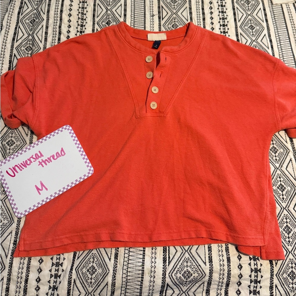 Universal Thread Coral Button-Up Crop Top